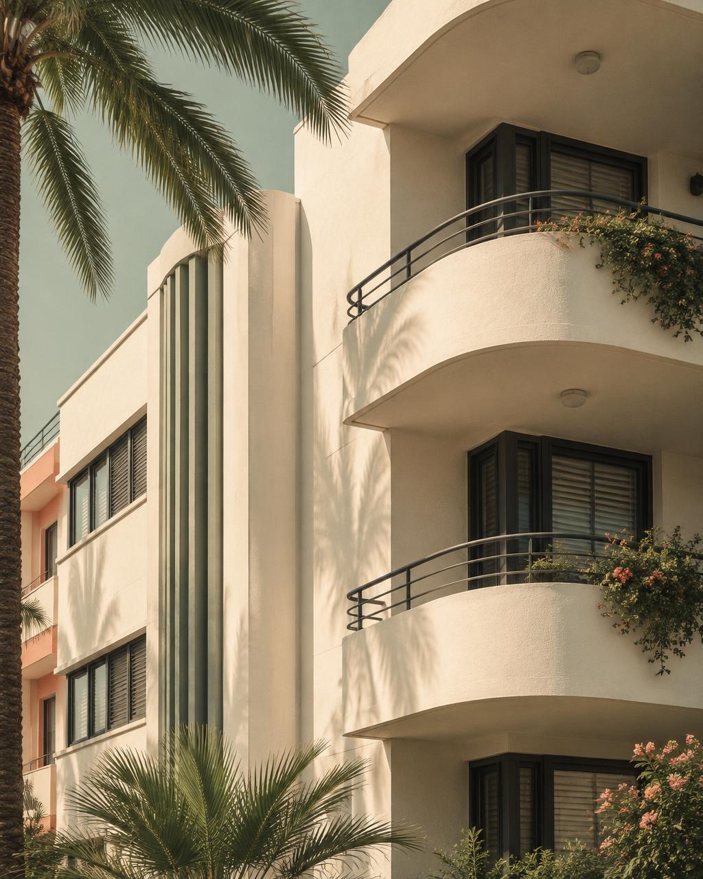 Tel Aviv Bauhaus architecture in Mediterranean light in the Blank Canvas brand palette