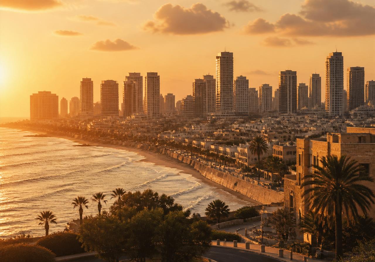 Tel Aviv skyline at golden hour